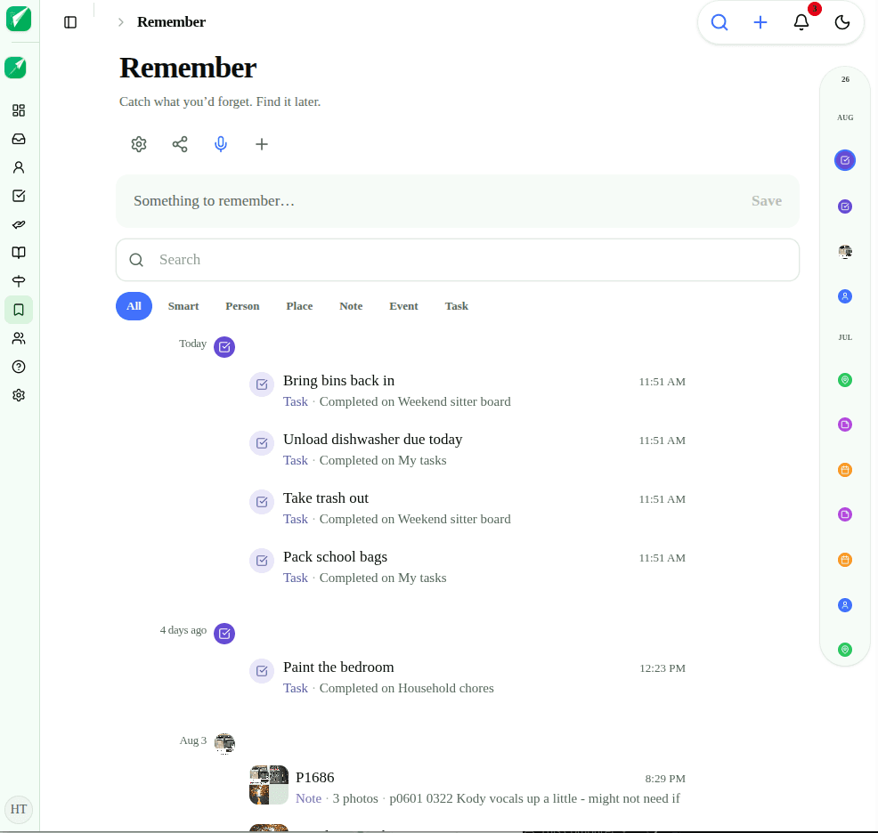 Remember with saved notes, tasks, and photos