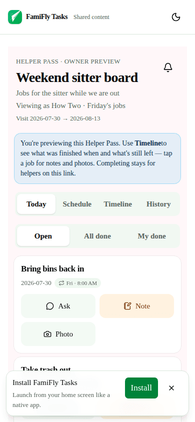 Helper Pass Today jobs with Ask, Note, and Photo