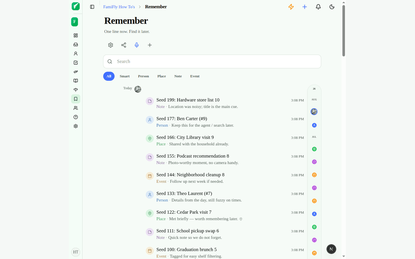 Remember timeline with scrubber on the right edge