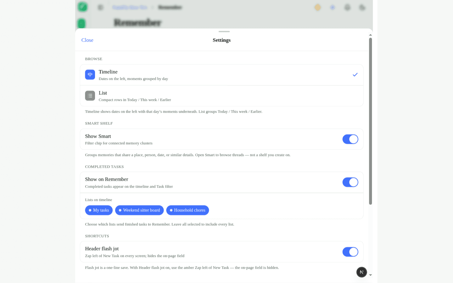 Remember settings with import and export